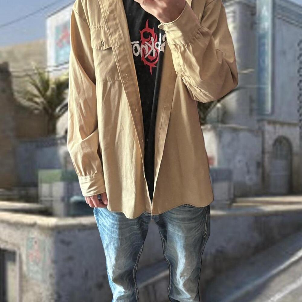 Tan and cream button up shirt